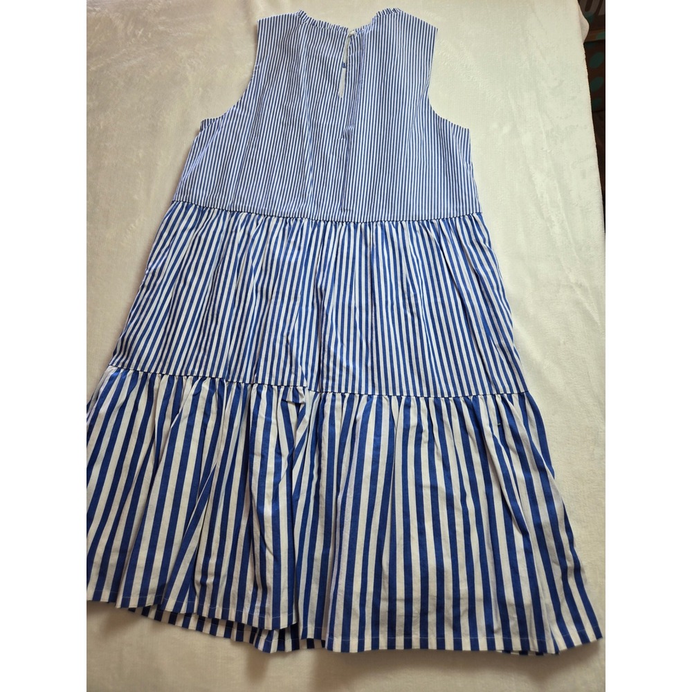 J.Crew Blue White Striped Tiered Ruffle Mini Dress Sleeveless Side Zip Size 8 - Picture 12 of 12